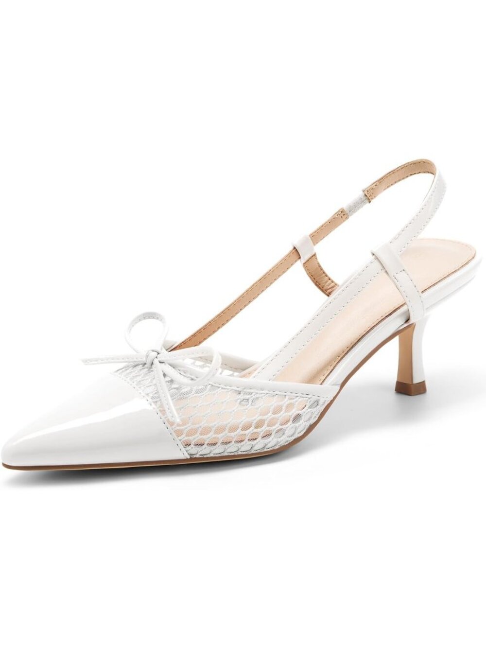 Women‘s Cool White Bow Tie Slingback Pump Pointed Toe Kitten Low Heel Sandal